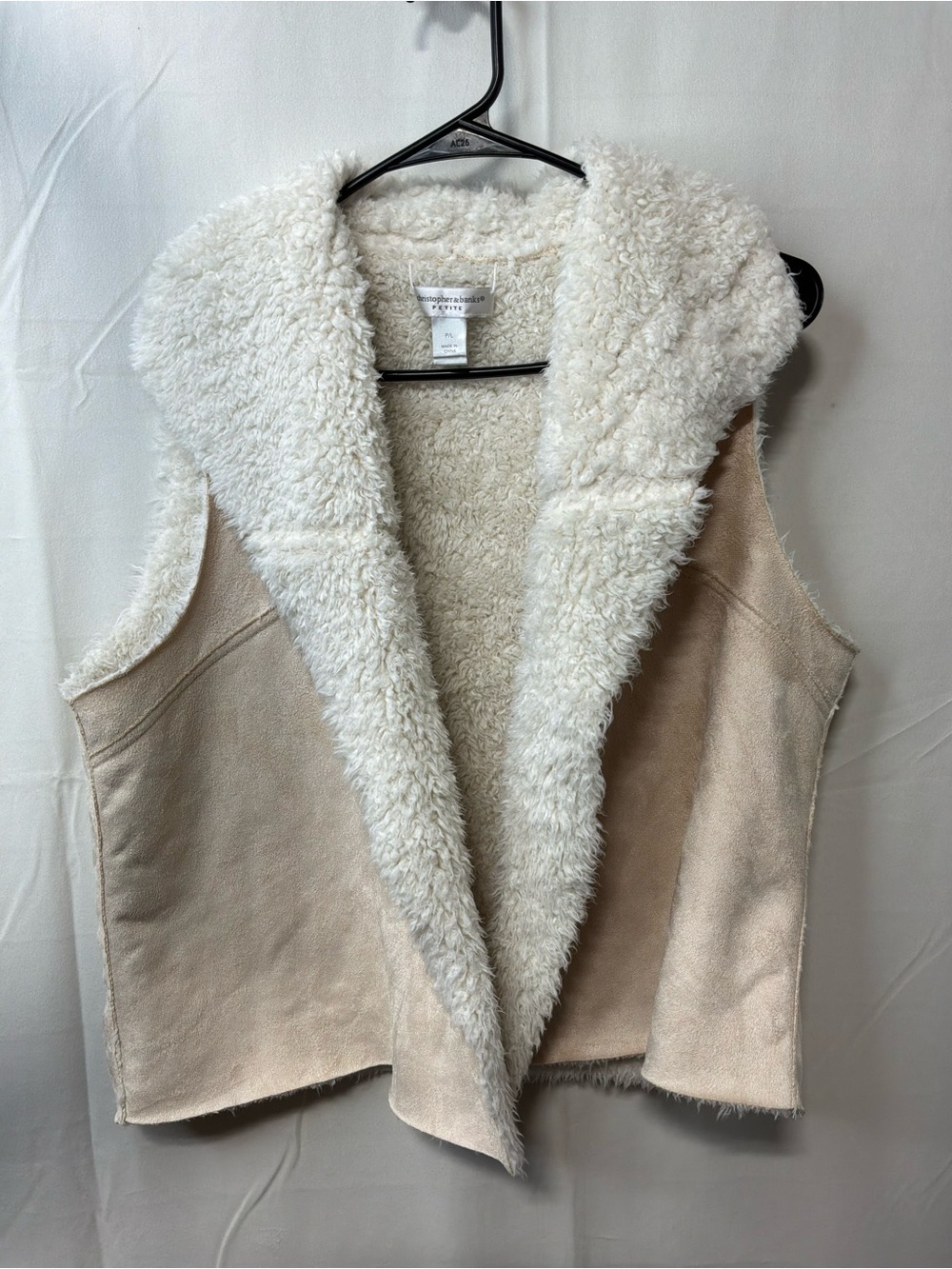 Christopher & Banks Cream Faux Shearling Shawl-Collar Vest
